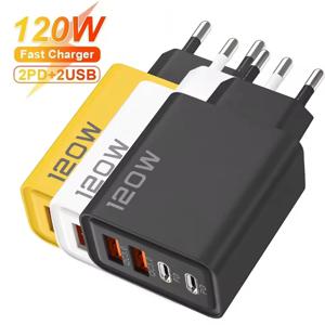 120W 고속 충전기 4포트 휴대폰 퀵차저 QC3.0 USB 타입 C 충전기 듀얼 PD USB EU/US 플러그 벽면 어댑터 (아이폰, 삼성용)