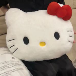 애니메이션 산리오 헬로 키티 귀여운 만화 머리 플러시 베개 소파 침대 옆 쿠션 자동차 쿠션 낮잠 베개 소녀를위한 생일 선물