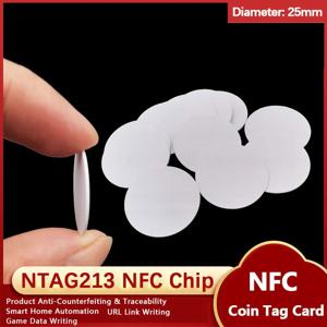 NFC215 화이트 재기록 가능 NTAG215 NFC 원형 코인 카드 25mm, 13.56MHz 504바이트 NFC 휴대폰 및 게임용 스마트 라벨