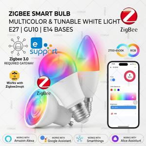 Zigbee 스마트 LED 전구 RGBCW E27 E14 GU10 디밍 가능 램프 2700-6500K Ewelink Zigbee Bridge/Z2M Alexa Yandex Alice Gateway와 호환 가능