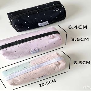 한국 스타일 단색 도트 무늬 필통 귀여운 소녀 하트 휴대용 학생 문구 보관 가방