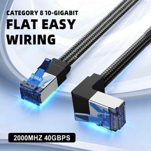 쿠비 Cat8 이더넷 90도 엘보 네트워크 케이블 라우터 모뎀 인터넷 케이블 SFTP 40Gbps 2000MHz Cat 8 RJ45 네트워크 LAN 패치