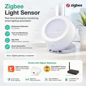 ZigBee 스마트 라이트 센서 휘도 조명 밝기 감지기 배터리 작동 옵션 지원 Zigbee2mqtt Smart Life TUYA