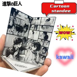 미니 진격의 거인 애니메이션 주변기기 에렌 & 미카사 장면 아크릴 스탠드, 블랙 라인 드로잉 DIY 피규어 데스크탑 장식품 선물
