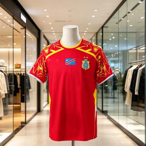 DR 콩고 국가대표팀 레드 홈 유니폼 FECOFA 콩고 국기 아프리카 편안하고 통기성이 좋은 축구 셔츠 가족 키즈 티셔츠