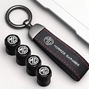 MG ZS 5 7 6 사이버스터 MG4 EV ES5 HS ONE GT GS MG3 EZS 3SW용 자동차 타이어 휠 밸브 캡 커버 스웨이드 자동차 키 체인 링 키홀더