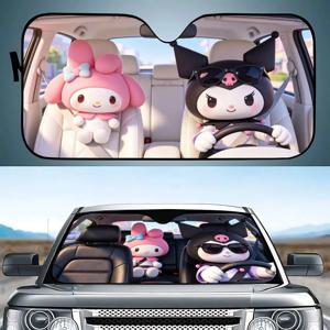 M-MelodyCute K-Kuromi 드라이브 카 선쉐이드 앞유리용 재미있는 햇빛 가리개 접이식 UV 차단 선바이저 프로텍터 앞유리용 차양막