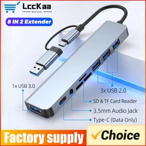 8 in 2 타입 C USB 허브 도킹 스테이션 (3.5mm 오디오 잭, 마이크로 SD 카드 리더, 맥북, 노트북, 태블릿, 휴대폰, 디스크 컨버터 포함)