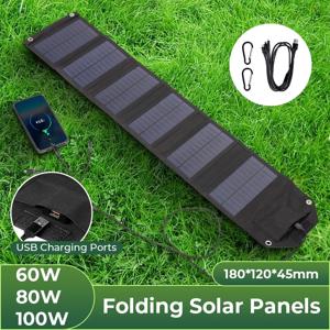 6단 접이식 60W 80W 100W 휴대용 태양광 패널 USB 5V 캠핑 하이킹 차량용 태양열 충전기