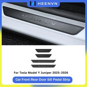 HEENVN 테슬라 모델 Y 주니퍼 2025 도어 실 프로텍터, 스크래치 방지 프론트/리어 스텝 플레이트 가드, 자동차 내부 액세서리