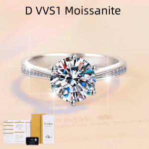 D VVS1 Moissanite 1ct 925 스털링 실버 반지 여성용 약혼 결혼식 간단한 보석 생일 선물 패션 고품질