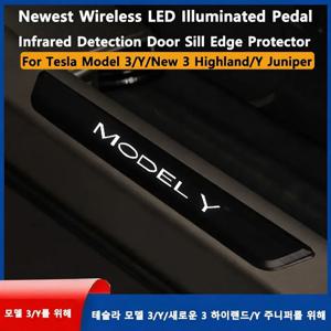 테슬라 뉴 Y 주니퍼 뉴 3 하이랜드용 2세대 무선 LED 조명 페달, 적외선 감지 도어 실 엣지 프로텍터 모델 3 Y