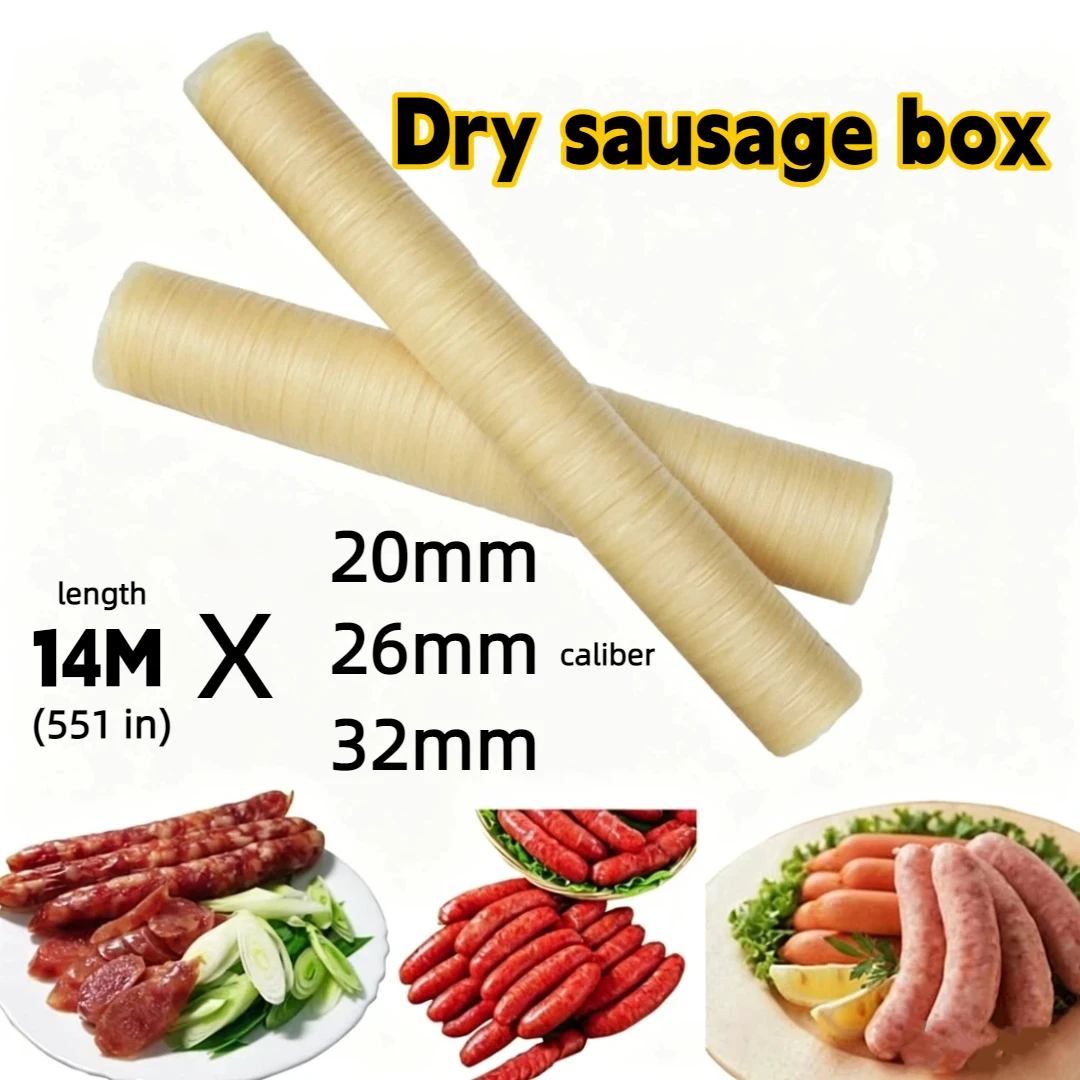 14미터 건식 소시지 슬리브, 건식 소시지 상자, 20/26/32mm 구경, 수제 소시지 및 핫도그 포장 도구에 적합