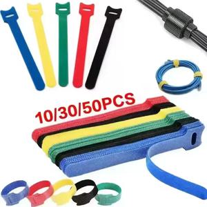 10/30/50Pcs USB 케이블 정리기 와인더 타이 와이어 관리 홀더 재사용 가능한 클립 보호기 나일론 스트랩 마우스 이어폰 후프 테이프