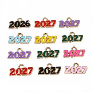 20pcs 에나멜 년 번호 2027 매력 펜던트 18x9mm DIY 쥬얼리 제작 액세서리 목걸이 팔찌