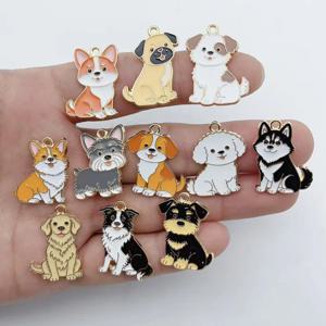 10pcs 만화 동물 애완견 강아지 발자국 DIY 합금 드립 오일 키 체인 목걸이 쥬얼리 펜던트 펜던트