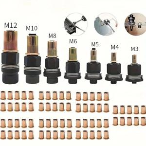 85-216개 수동 리벳팅 툴 세트, 7가지 사이즈 M3-M12, 82개 리벳 너트 포함, 자동차, 산업 및 용접용 고강도 금속 건