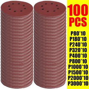 100PCS 샌딩 디스크 8홀 후크 및 루프 접착식 사포 125mm 80~3000 그릿 랜덤 오비탈 샌더용 연마 시트 도구