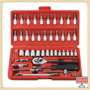 46피스 자동차 정비 공구 세트 1/4인치 소켓 래칫 토크 렌치 프라이 도구 조합 키트 가정용 자동차 수리 수공구