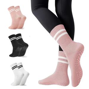 3 쌍 여성용 긴 요가 양말 실리콘 미끄럼 방지 그립 미끄럼 방지 양말 필라테스 바레 발레 댄스 홈 운동 피트니스에 이상적