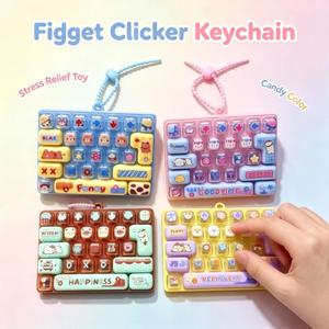 캔디 컬러 피젯 키캡 클리커 키체인 귀여운 26키 스트레스 해소 키보드 장난감 가방 펜던트 만화 피젯 키링