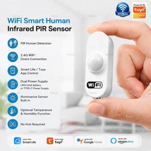 TUYA WiFi 스마트 PIR 모션 센서(광 감지기 옵션 포함) 온도 습도 감지 스마트 라이프 보안 알람 자동화