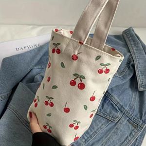귀여운 손목 가방 만화 곰 체리 핸드백 새로운 Ins 워터 컵 가방 곰 캔버스 가방 휴대용 미니 캔버스 가방