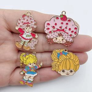 10pcs 귀여운 어린 소녀 에나멜 금속 보석 딸기 무지개 펜던트 DIY 귀걸이 팔찌 키 체인 쥬얼리 만들기