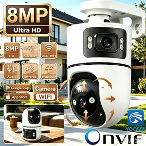 8MP Wifi 감시 카메라 듀얼 렌즈 무선 보안 PTZ IP 카메라 양방향 오디오 Onvif 10X 줌 보안 모니터 CCTV YOOSEE