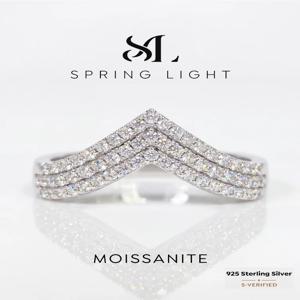여성을위한 패션 리얼 라운드 Moissanite 다이아몬드 V 자형 반지 매일 착용 기념일 파티 925 스털링 실버 고급 보석