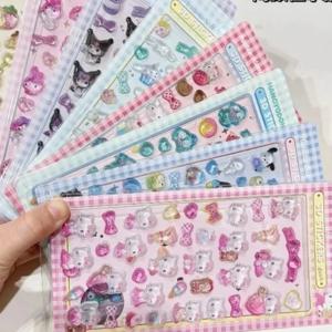 3D Sanrio Hellokitty Kuromi Cinnamoroll 스티커 귀여운 애니메이션 투명 젤리 크리스탈 장식 스티커 전화 케이스 DIY 어린이 장난감