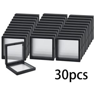 30개 휴대용 3D 플로팅 화이트/블랙 쥬얼리 디스플레이 박스 투명 PE 필름 산화방지 펜던트 팔찌 보관함