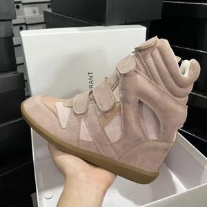 여성용 웨지힐 청키 스니커즈 하이탑 플랫폼 슈즈 후크앤루프 스웨이드 가죽 앵클 부츠 가을 워킹 캐주얼 슈즈 7CM
