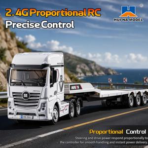재고 있음 1:64 Huina 9900 RC 트럭 플랫베드 트랙터 트럭 12채널 RC 자동차 미니 라이트 포함 2.4g 비례 정밀 제어 장난감