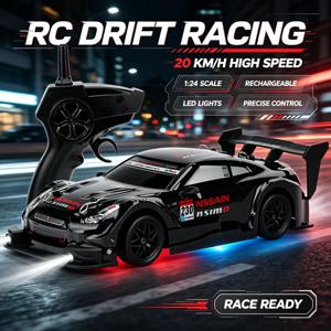 2.4G 무선 조종 레이싱카 1:24 스케일 4륜 구동 고속 드리프트 RC카 20KM/H 교체 가능 타이어 전동 취미용 장난감 남아용 선물