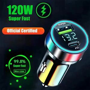 2포트 초고속 USB 차량용 충전기 아이폰 14 프로 맥스 13 12 11 삼성 S23 S22 120W 고속 충전 어댑터
