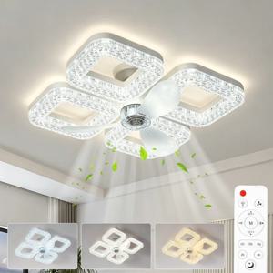 스마트 LED 천장 선풍기 조명 48W 에너지 절약형 리모컨 포함 3단 속도 조절 2/4시간 타이머 거실 침실용 E27
