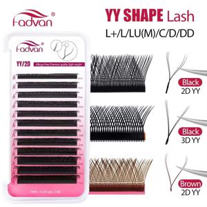 FADVAN YY 속눈썹 연장 2D/3D 인조 밍크 L+/L/LU(M)/C/D/DD 8-15mm 블랙/브라운 프리메이드 팬 속눈썹 연장 메이크업 도구