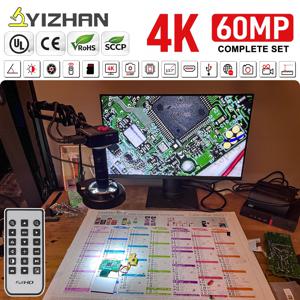 YIZHAN 60MP 48MP 4K 전자 디지털 현미경 납땜용 1080P HDMI VGA USB 산업용 카메라 150배 렌즈 폴드 브래킷 리모컨