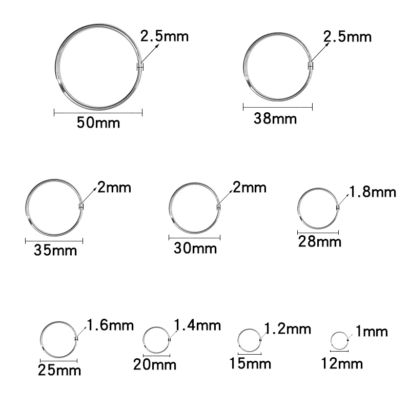 5-30pcs 12-50mm 스테인레스 스틸 열쇠 고리 라운드 열쇠 고리 열쇠 고리 분할 키 체인 키 홀더 키 더블 분할 링 커넥터