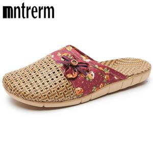 Mntrerm Subgrass 실내 여름 실내 슬리퍼, 나무 바닥, 조용한 미끄럼 방지 홈 여성 등나무 잔디 시원한 실내 린넨 슬리퍼