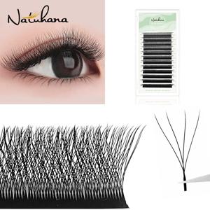 NATUHANA W 모양의 4D 5D 6D 클로버 속눈썹 연장 개별 미리 만들어진 러시아어 볼륨 팬 소프트 천연 밍크 거짓 속눈썹 메이크업