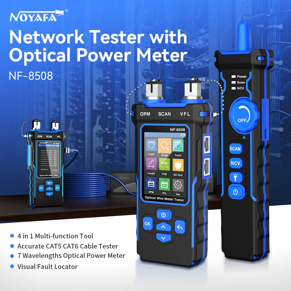 NOYAFA NF-8508 케이블 추적기 LAN 광 파워 미터 테스터 LCD 디스플레이 측정 길이 와이어 맵 네트워크 케이블 테스터