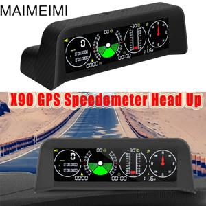 새로운 X90 GPS 속도계 헤드 업 PMH KMH 슬로프 미터 경사계 온보드 컴퓨터 자동차 자동차 나침반 시계 위도 경도