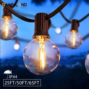 GANRILAND 65FT 야외 화환 스트링 조명, 조도 조절 E12 소켓, G40 글로브 LED 전구, 연결 가능한 가드 장식, 페어리 라이트 체인