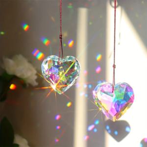 1pc 크리스탈 복숭아 프리즘 펜던트 Suncatcher 프리즘 매달려 장식 무지개