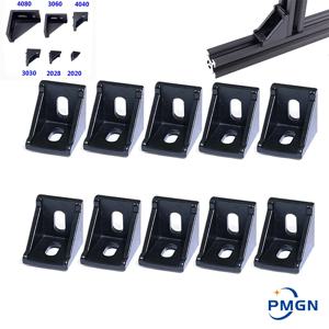 5pcs/10PCS 2020 3030 코너 브래킷 피팅 블랙 앵글 알루미늄 커넥터 3060 4040 4080 산업용 알루미늄 프로파일