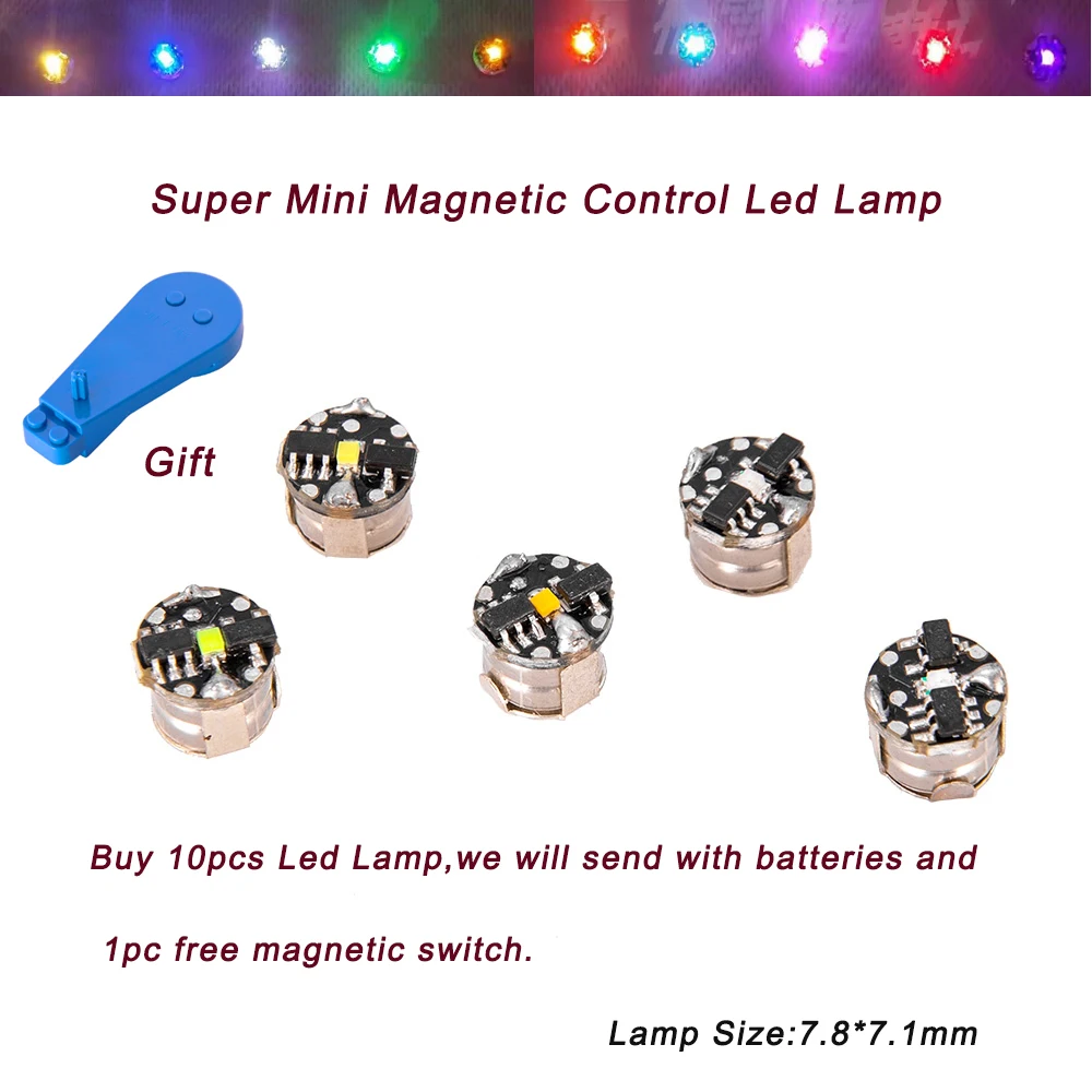 10pcs 슈퍼 미니 자기 Led 램프 장난감 7.8mm * 7.1mm DIY 모델 만들기 일반 모델 플러스 빛 배터리 및 1pc 자석