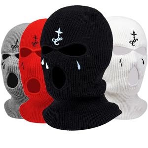 패션 unisex 스키 마스크 겨울 따뜻한 3 홀 니트 모자 전체 얼굴 커버 balaclava 모자 재미 있은 파티 자수 beanies 승마 모자