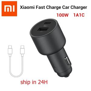 Xiaomi 100W 차량용 충전기 듀얼 USB 빠른 충전 Mi 차량용 충전기 USB-A USB-C 듀얼 출력 LED 조명(5A 케이블 포함)